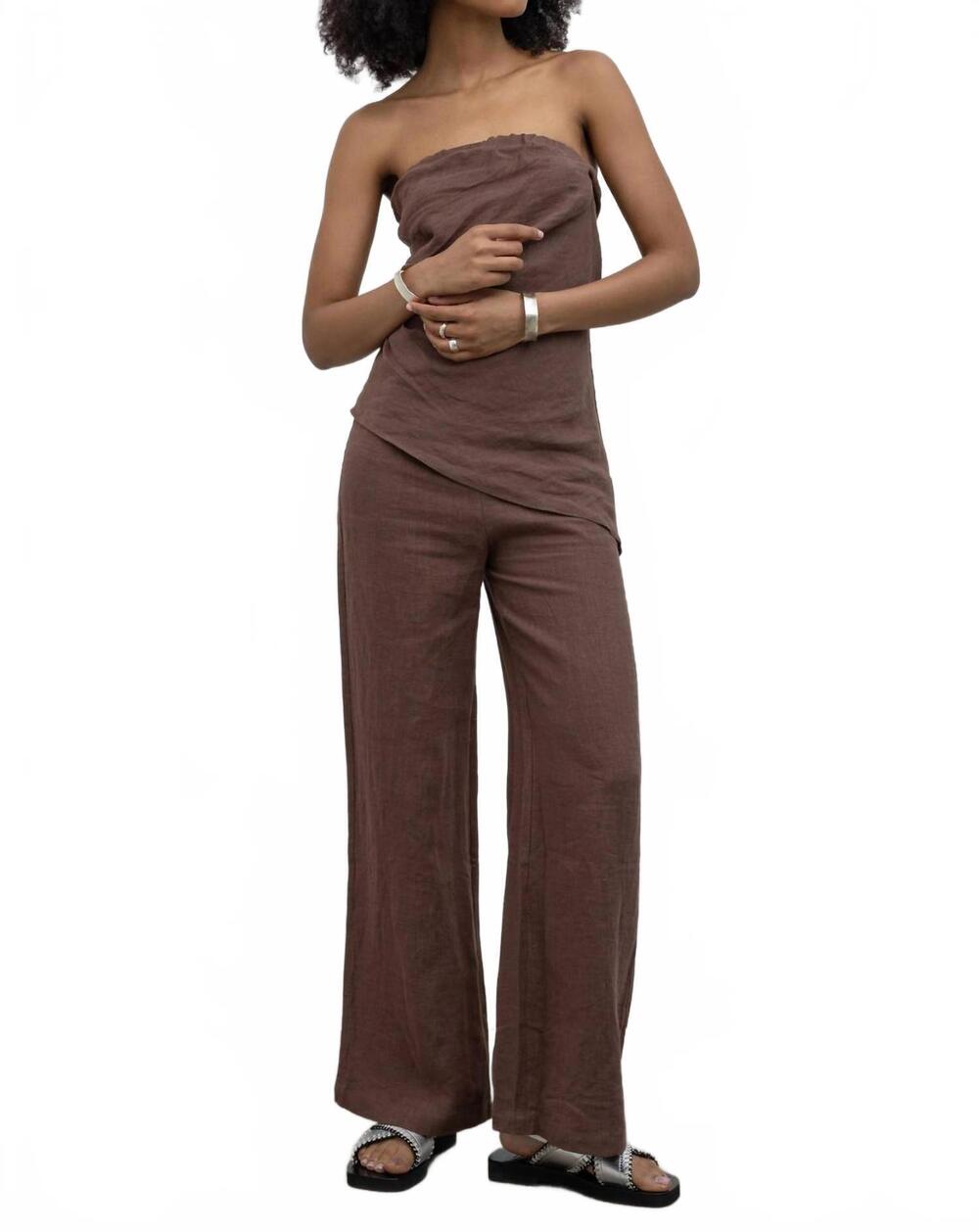 NEW COLLECTIVE wide leg linen pants in brown